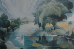51 Schwäne auf der Lahn Öl 1969